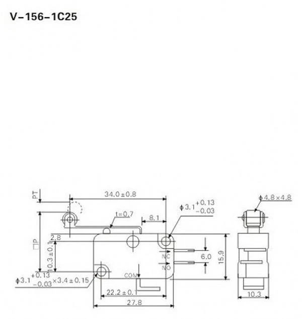 15A микро концевой выключатель длинный роликовый рычаг с петлей рычага оснастки действие V-156-1C25