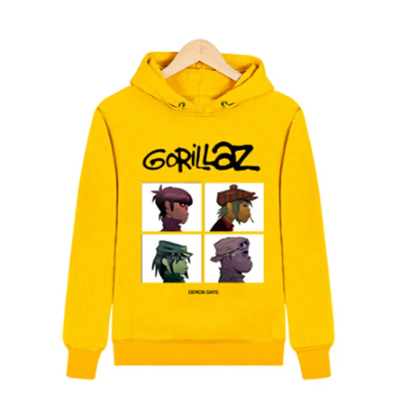 Осень зима рок Толстовка Gorillaz мужская одежда Повседневный музыкальный пуловер с длинными рукавами толстовки с капюшоном плюс размер XS-XXXL - Цвет: yellow