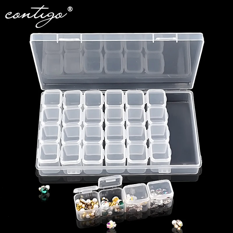 

Contigo Nail Art Decoration Storage Case Box 28 Grids Container for Rhinestones Nails Accessoires Tool Nail Jewelry Case