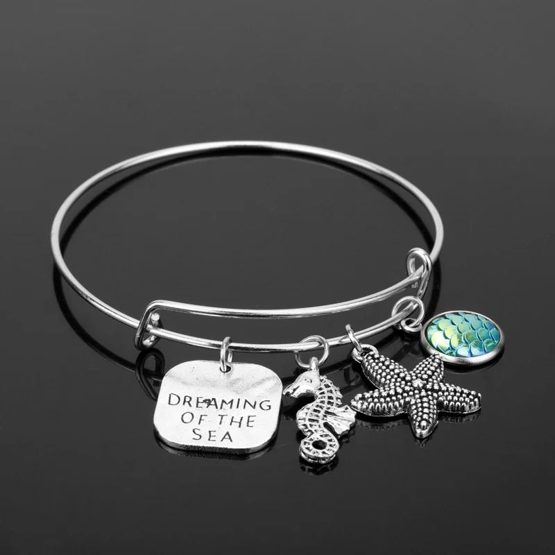 

dongsheng Inspired Jewelry Little Mermaid Bracelet Starfish Seahorse Bead Fish scales Adjustable Women Girl Bangle Bracelet-25