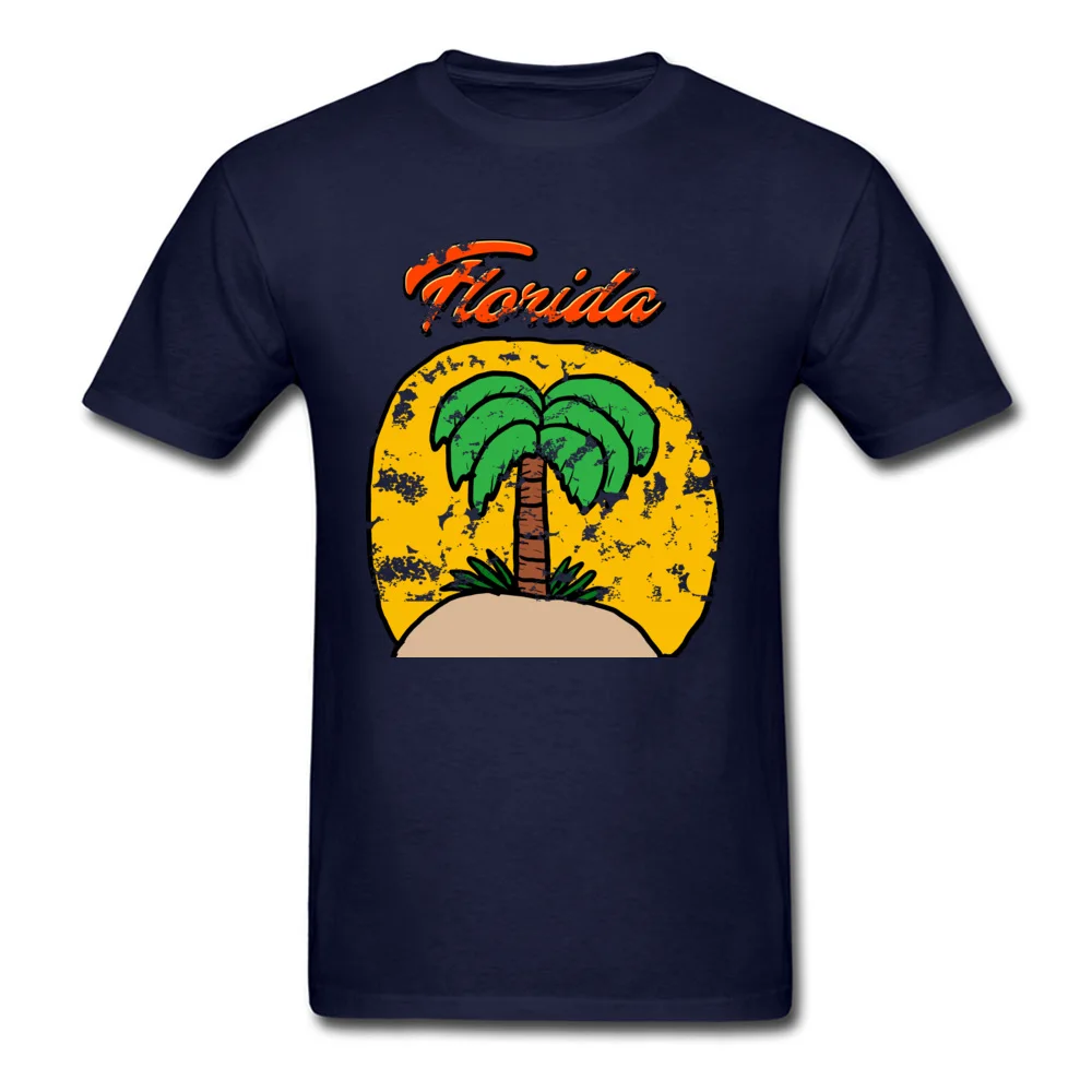 Vintage Florida Design Pure Cotton Student Short Sleeve Tops Shirts Group Lovers Day Tshirts Special Round Neck Tops & Tees Vintage Florida Design navy