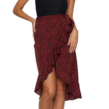 Дизайн,, юбка, модная женская летняя красная леопардовая юбка с оборками и открытой вилкой, повседневная юбка