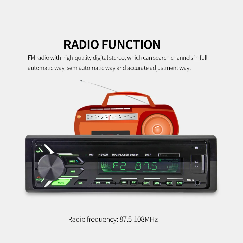 FM транспортное средство для стерео-Радио автомобильной 12 V Bluetooth V3.0 Панель Авто аудио стерео fm-радио SD MP3 плейер AUX USB громкой связи