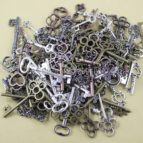 

200g/lot approx 20-50pcs Metal Zinc Alloy Silver Tone Key Charm Pendant For Necklace DIY Jewelry Making 31-83mm (K00589)