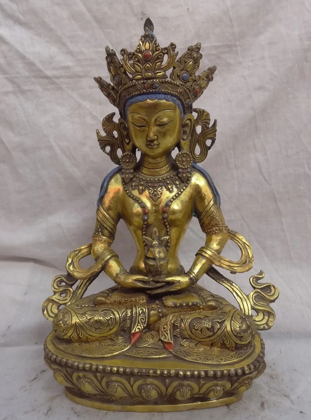 

huij 009005 15" Chinese Bronze Gild Buddhism Kwan-Yin Tara Joss Tibet Amitayus Buddha Statue