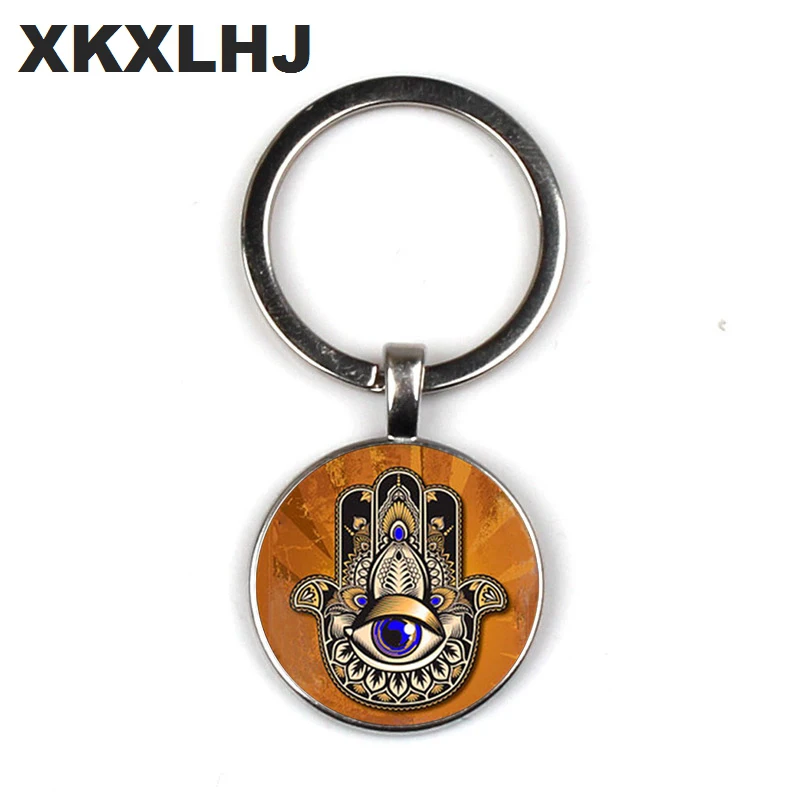 

XKXLHJ Hanging Hamsa Keychain Glass Cabochon Art pattern Pendant Computer Keychain Men's Handmade Gift Jewelry