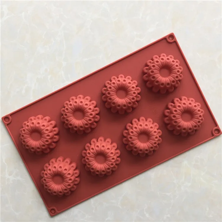 

Silicone bakeware 8 holes flower shaped cake mold mold silicone chocolate mold peacock tail fan h062