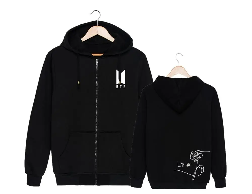 BTS New Logo Printed Women Men Round High Neck Fleece Pullover Hoodie Sweatshirts Casual Love Yourself