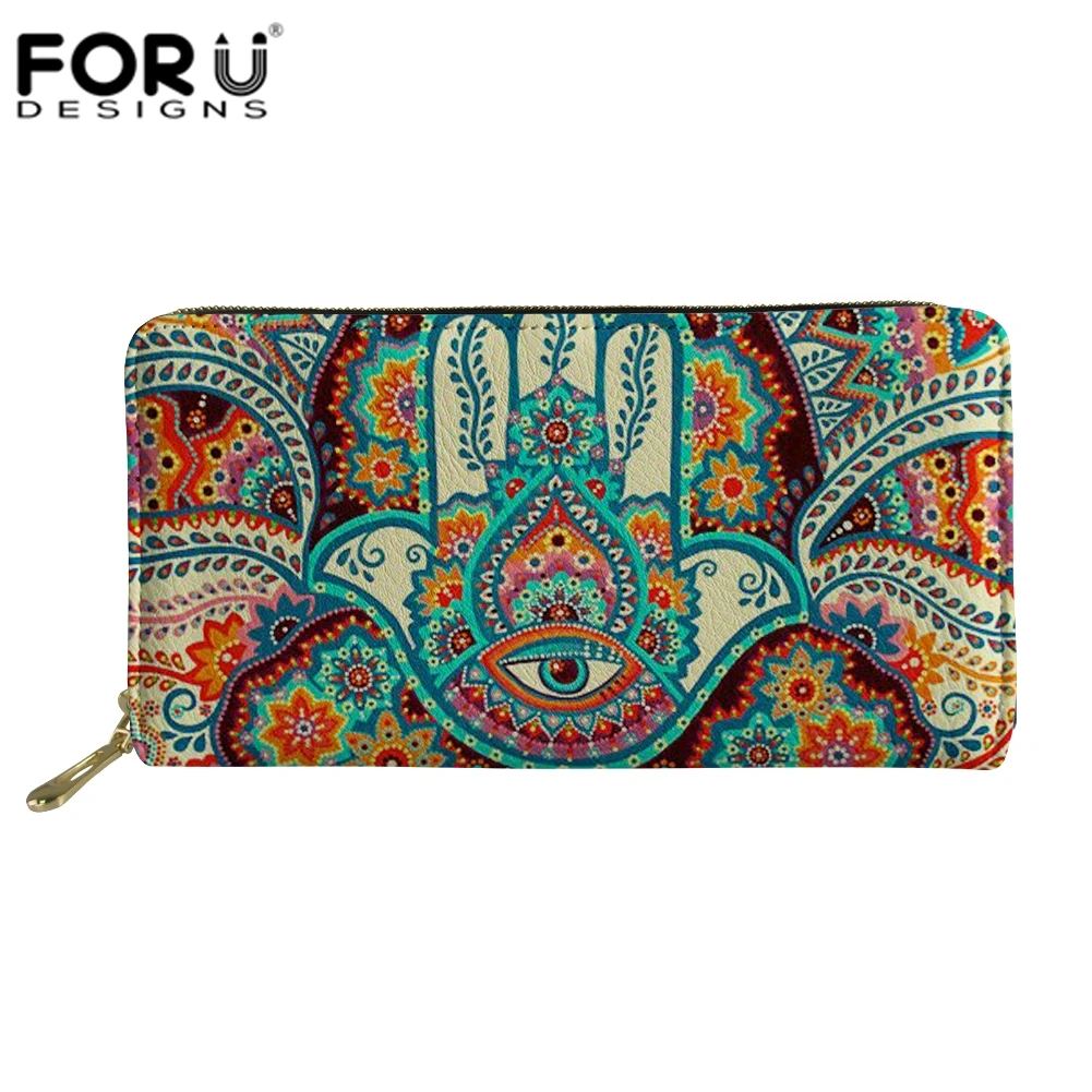 

FORUDESIGNS Hamsa Fatima Hand Printed Long Woman Wallets Luxury Brand Wallet Designer Purse Clutch Money Coin Bags Card Holders