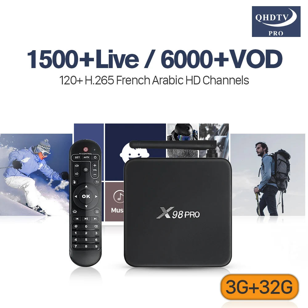 

QHDTV Pro Decoder IPTV France Arabic X98 Pro 3G RAM+32G ROM Support BT Dual-Band Wi-Fi IPTV 4K Spain Italy Africa IP TV 1 Year