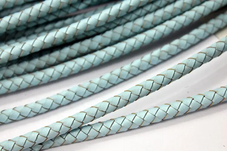 

1 Yard 6mm Diameter Round Light Blue Woven Braided Leather Bolo Cord, Jewelry Making Leather Craft BP6M218