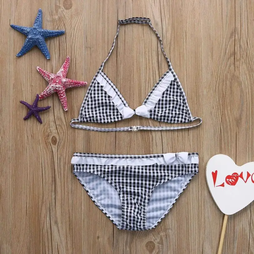 

2019 Infant Kids Girls Plaid Bowknot Swimwear Swimsuit Bathing Bikini Set Sexy Bench Swimsuit Bathing Suit for swimming