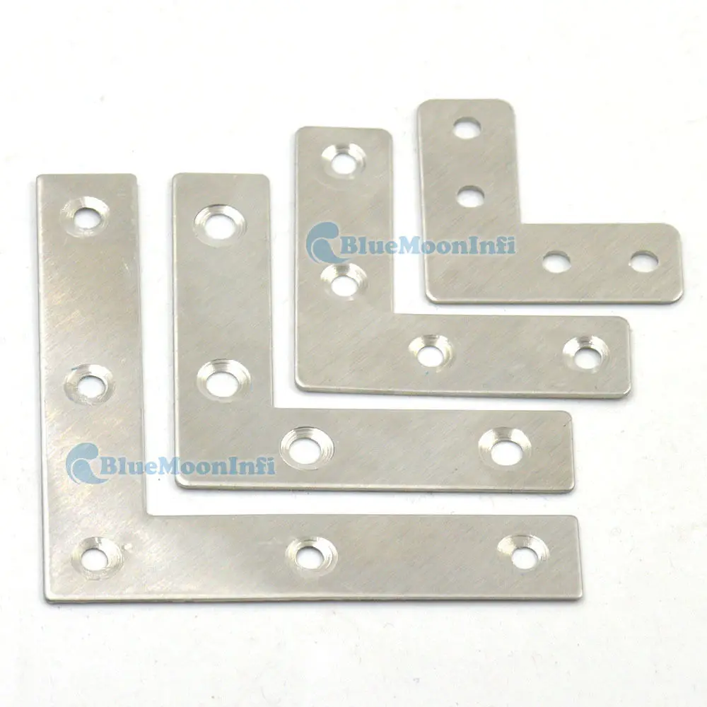 

10 Pcs / Lot Flat L Shape Angle Plate 40mm 50mm 60mm 80mm Corner Brace Joint Fasteners Repair Bracket Stainless Steel Fittings