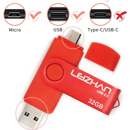 LEIZHAN флеш-накопитель USB 128 ГБ Micro USB флеш-накопитель 64 ГБ USB 2,0 карта памяти 32 ГБ флеш-накопитель 16 ГБ Android карта изображения 8 ГБ 4 ГБ otg - Цвет: Micro-USB 2.0-Red