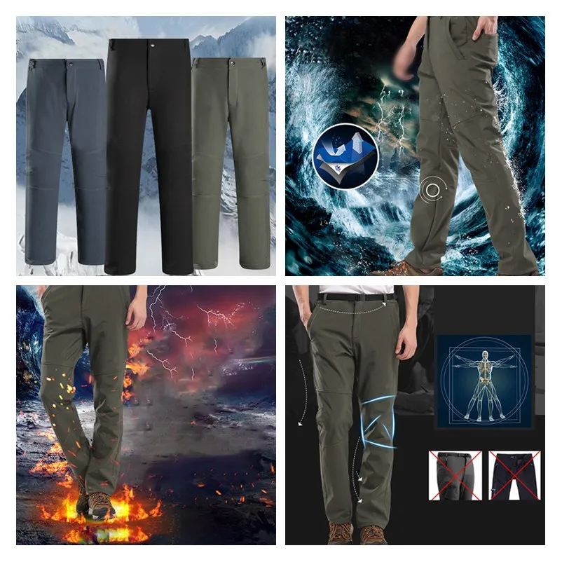 

Gmarty 1pcs Men's Winter Softshell Fleece Pants Outdoor Waterproof Hiking Camping Trekking Skiing Male Sport Trousers
