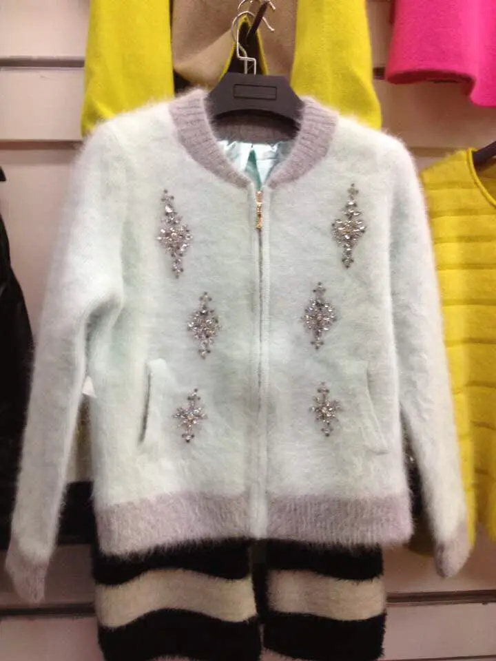 Высококачественный Женский свитер, кардиган, вязаная одежда, осень-зима, цветная Лоскутная мозаика из страз, норковая кашемировая верхняя одежда