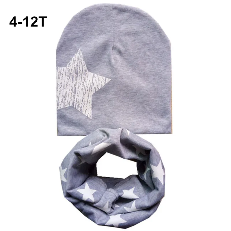 

Handmade Children Cotton Hat Scarf Set Big Star Print Baby Girls Boys Beanies Caps Baby Girls Scarf Hats Set for Child4-12 years