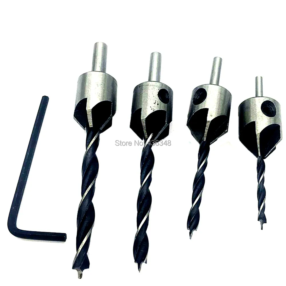 4pcs Countersink Drill Bits Chamfer Cutter Hex Key Wood Pilot Hole Counter Sink