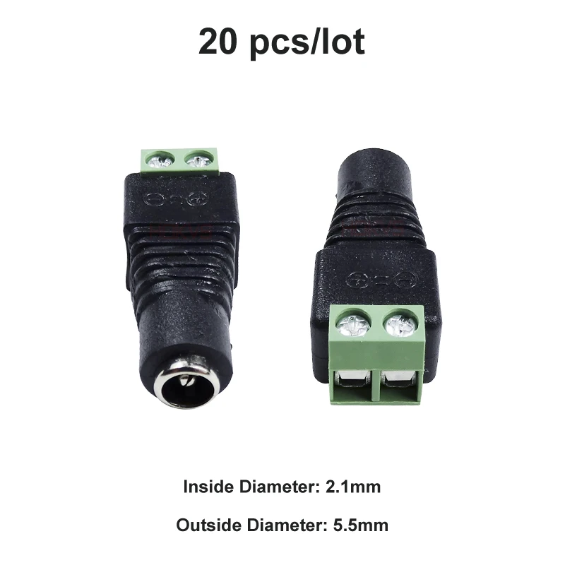 HOKVS DC Power Female Connector with 2 Pin terminals for CCTV Security Camera Accessory