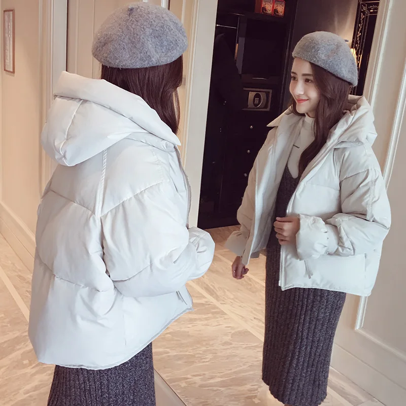 2018 INS Высококачественная зимняя куртка женская теплая короткая парка однотонная
