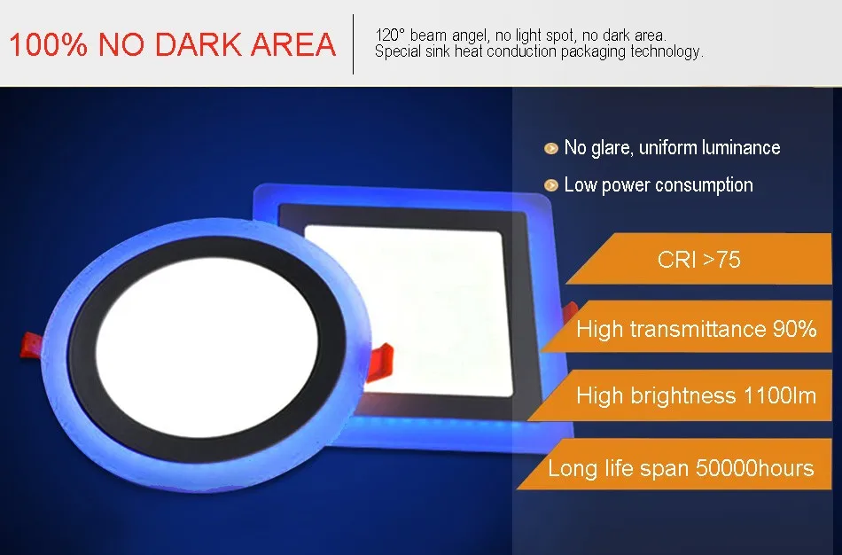 12 Вт 24 Вт Встраиваемый светодиодный потолочный светильник Painel лампа декоративная круглая квадратная Светодиодная панель вниз светильник синий+ белый 2 цвета ванная комната