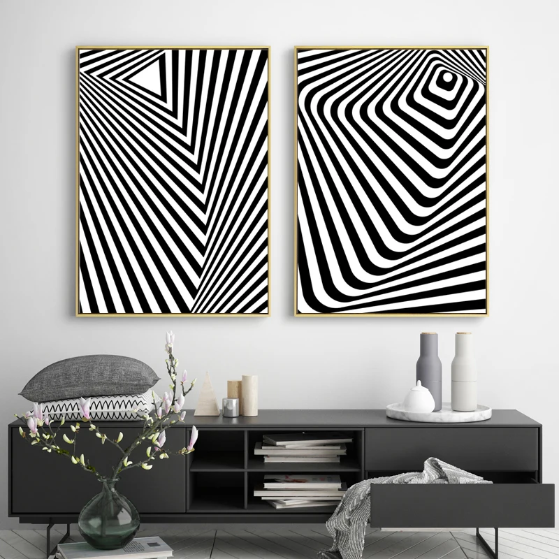 black and white line geometry Abstract Canvas Art Print Painting Poster Wall Pictures for Home Decoration bedroom HD