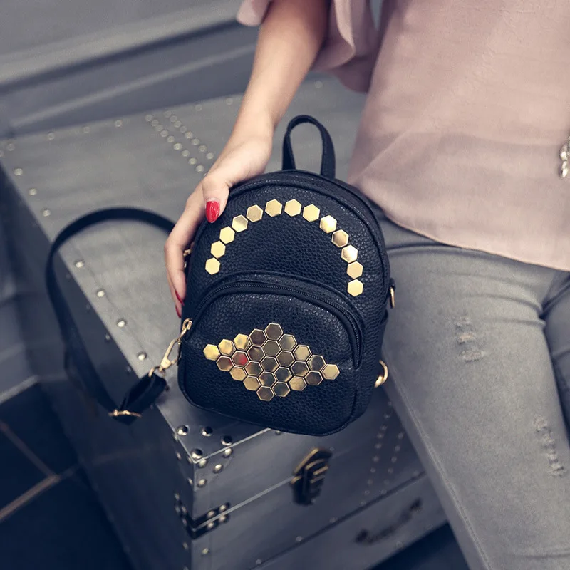 

Free Shipping Mini Small Women Backpack Female pu Leather Solid Rivets Backpack School Bags For Teenage Girls Mochila Feminina