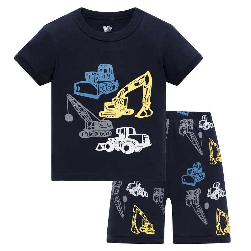 Синие пижамы для маленьких мальчиков с изображением ракетки, комплекты одежды, домашняя одежда из хлопка с героями мультфильмов для детей 2, 3, 4, 5, 6, 7 лет, детские футболки, шорты - Цвет: 10