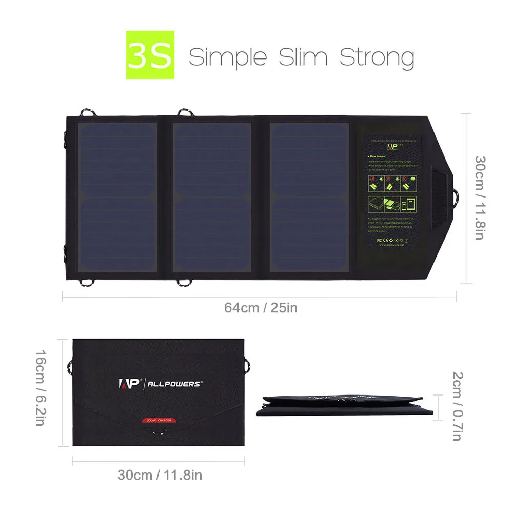  ALLPOWERS 5V21W Portable Phone Charger Solar Charge Dual USB Output Mobile Phone Charger for iPhone