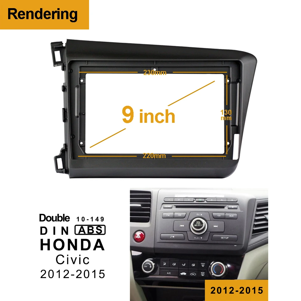 

1/2Din Car DVD only Frame Audio Fitting Adaptor Dash Trim Facia Panel 9inch For Honda Civic LW 2012-15 Double Din Radio Player