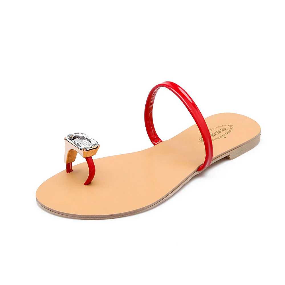 

FEERIJT NEW Woman Sandals Thong Sandals Summer Flat Shoe Flip Flops Casual Beach Flat Sandals Crystal Female Sandal Size 35-42