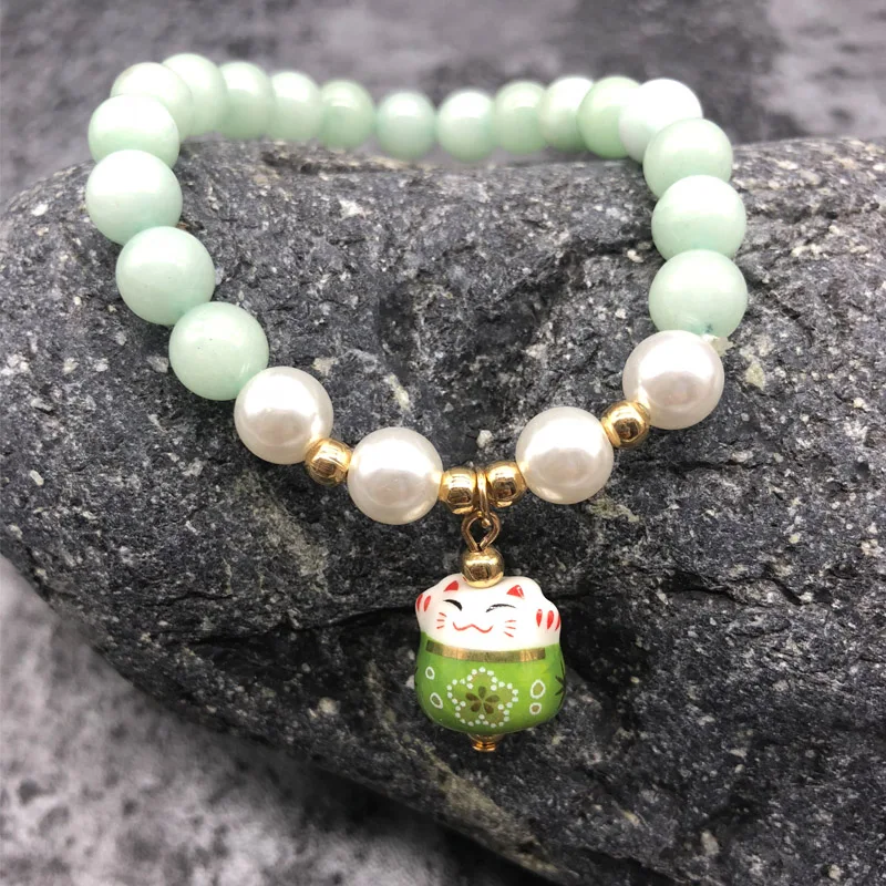 BLINGPAW New Lucky Cat Charm Beads Bracelet for Women Girls Pearl Light