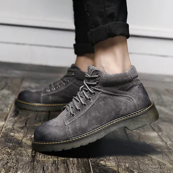 

GOODRSSON 2019 New Casual Boots Men Martin Boots Leather Men Shoes Tendon Bottom Vintage Leather Boots Lace Up Thick Bottom Men