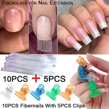 10pcs פיברגלס עבור נייל הארכת Fibernails אקריליק טיפים מניקור סלון כלי עקמומיות קליפים עם 5pcs מצבט נייל קיט(China)