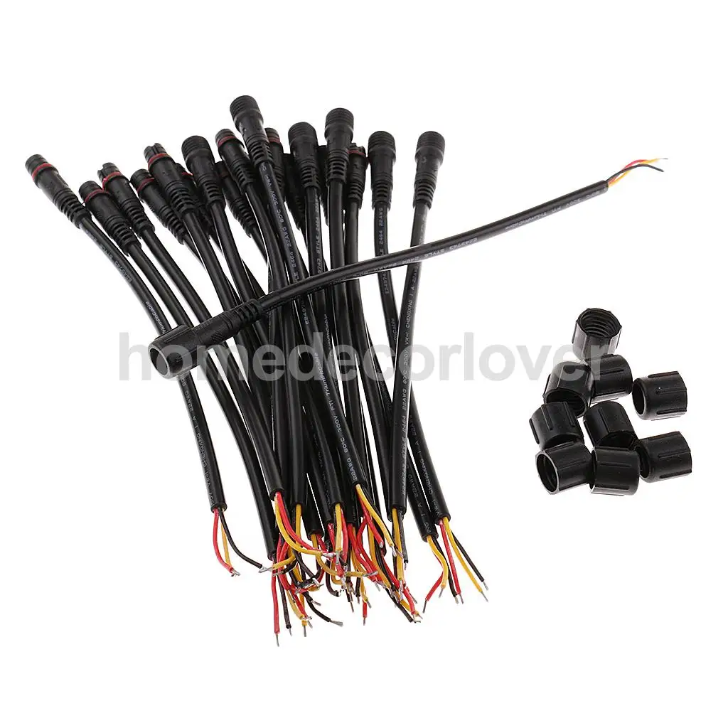 10 Pairs Black Waterproof IP65 22AWG 3 Pin Male+Female Plug Connectors Wires LED Cables with Joints 20 x 0.8cm
