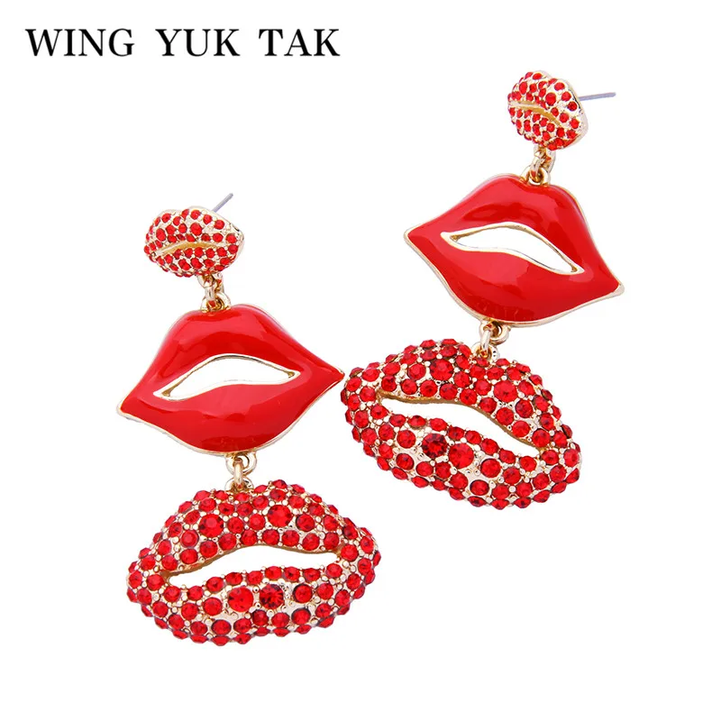Круглые серьги подвески с эмалью в виде губ|earrings for|earrings reddropping earrings for women |
