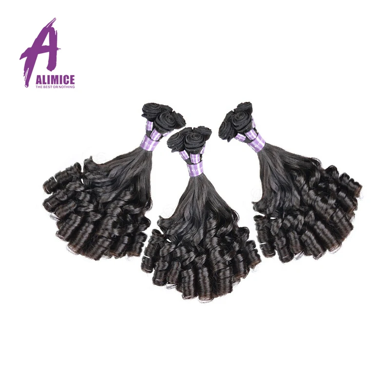 Alimice Indian Curly Human Hair 3 Bundles Deals Up Straight Down Curl Hair Human Hair Extensions 12-30 inch Remy Hair Weaves  (6) - 