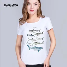Футболка Мода Акула Печати майка женская Кит Дизайн футболки женские Рыбы Повседневная Коротким Рукавом Hipster топ