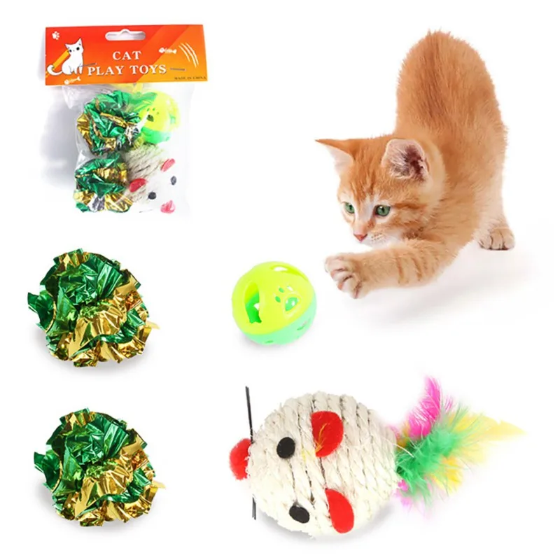 Pet Cat 4 Pieces Toys Kit for Intelligence Training Squeak Toysin Cat