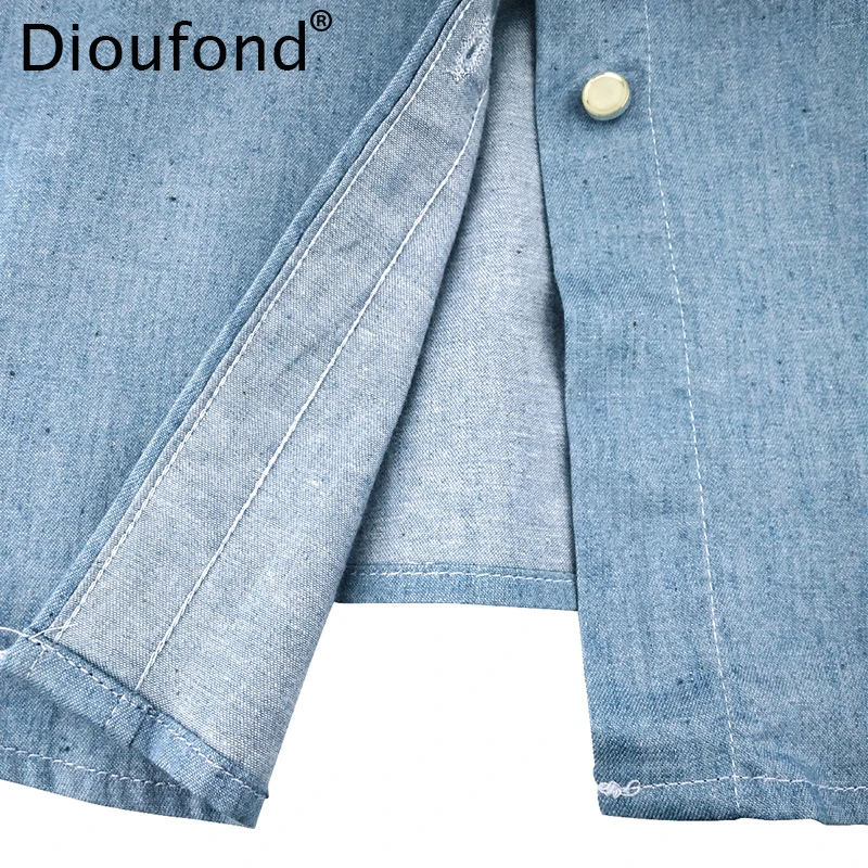 Dioufond новые женские джинсовые блузки с длинным рукавом Повседневные женские блузки с карманами рубашки размера плюс женские джинсовые блузки на пуговицах