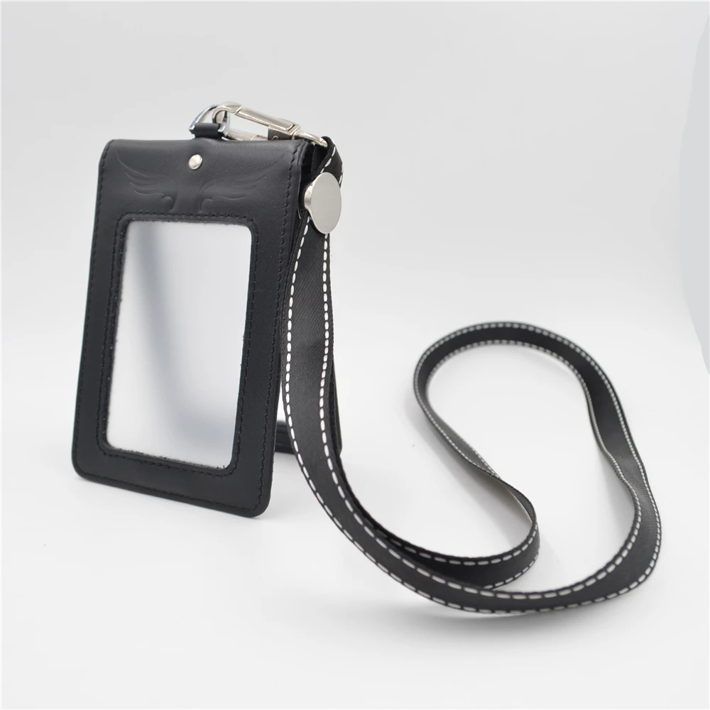 Leather lanyard ID card sets / leather lanyard double sided display ID