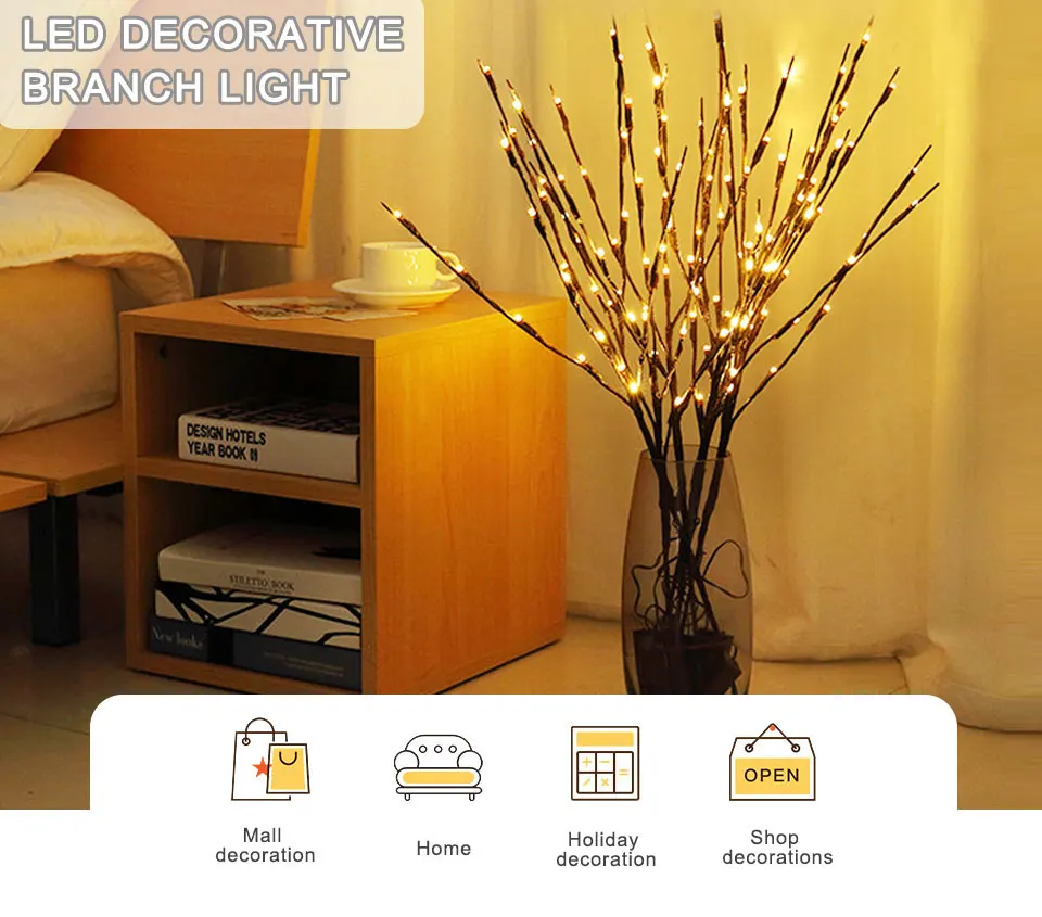 Modern Decorative Table Lamp for Bedroom LED Willow Branch Light Battery Powered Decorative Lights 20 LEDs Bedroom Bedside Lamp (1)