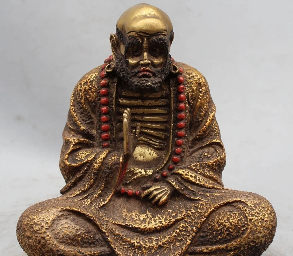 

8" Chinese Buddhiam Copper Arhat Damo Bodhidharma Dharma Buddha Statue Sculpture
