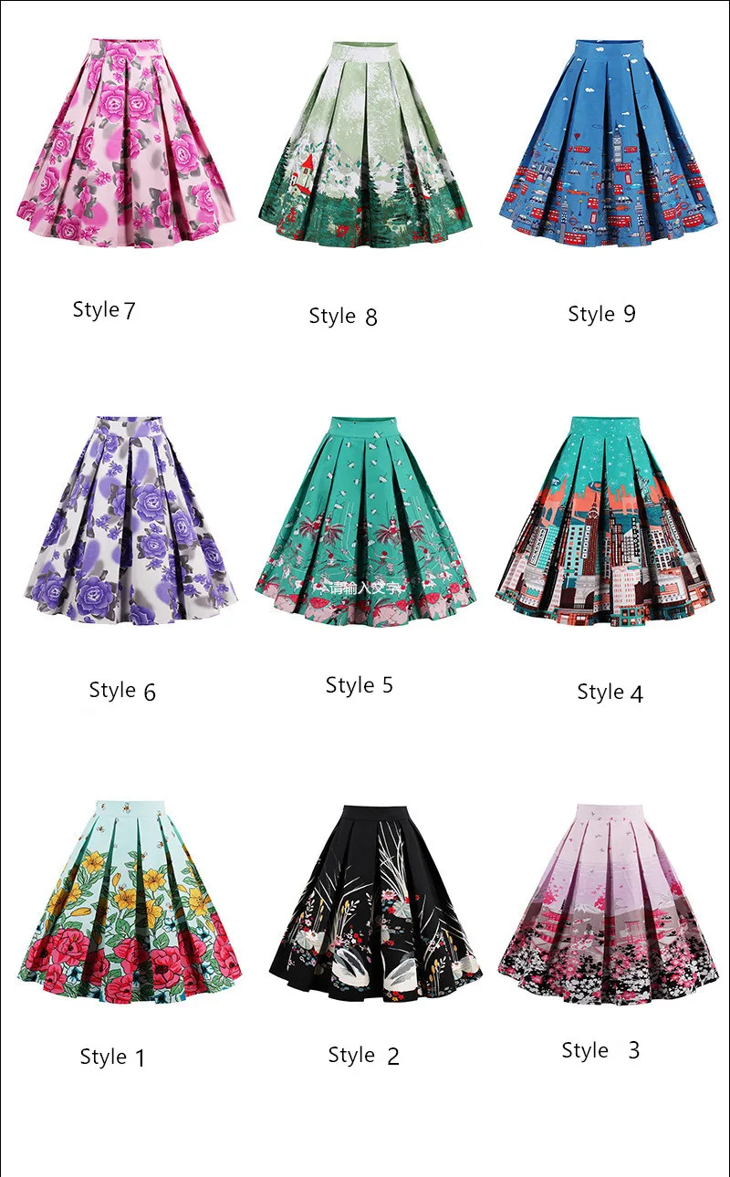 Летние женские юбки с цветочным принтом в стиле ретро, Женская винтажная юбка с завышенной талией s, элегантная трапециевидная женская Юбка-миди, 18 стилей s-xxl