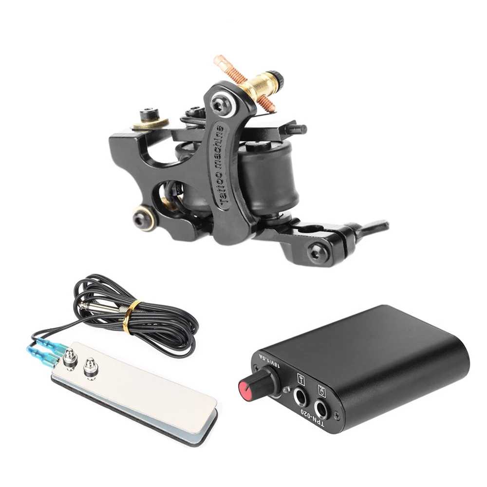 Complete Tattoo Kits 8 Wrap Coils Guns Machine Power Supply Disposable