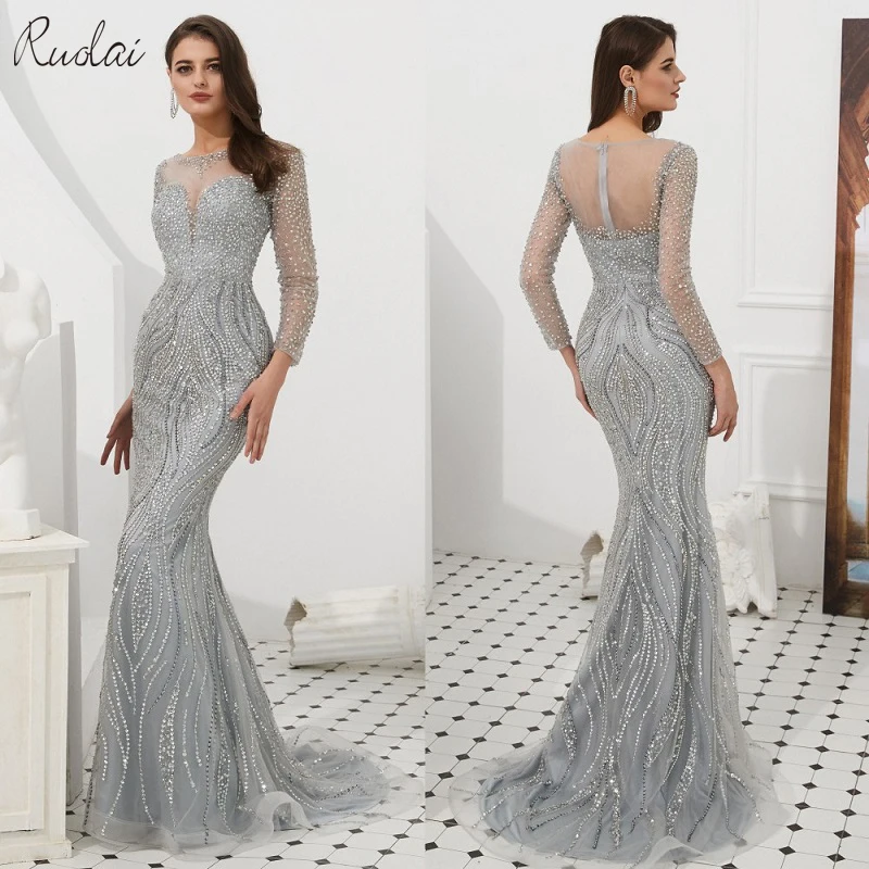 

New Mermaid Evening Dresses Long 2019 Shine Crystal beading Evening Gown for Women Evening dress robe de soiree