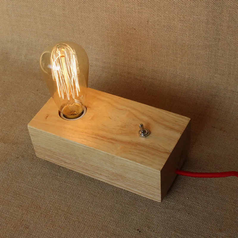 Vintage Oak wooden North Europe Style modern bedside Table Lamp E27 Lights Industrial for study bedroom living room