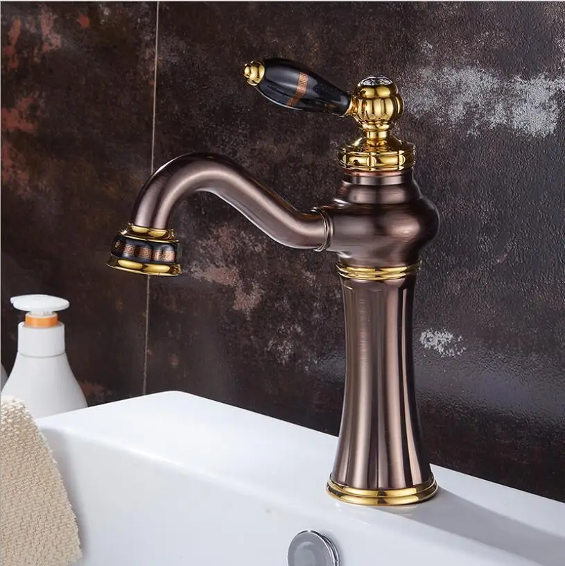 

Fashion Europe style high quality brass gold ORB bathroom Crane hot and cold sink faucet basin faucet