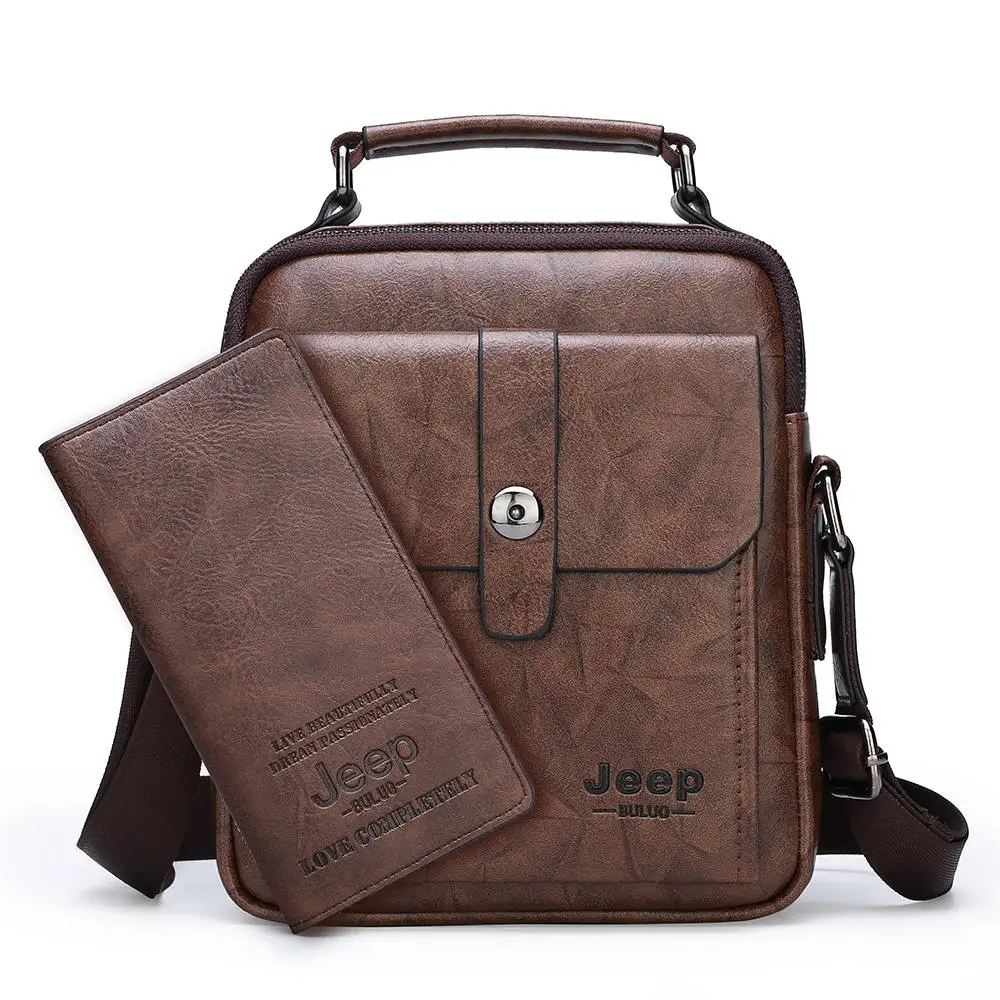 Мужская модная сумка из спилка jeep buluo, оранжевая сумка для документов, заплечная сумка для путешествий, дорожная сумка на плечевом ремне, все сезоны - Цвет: 519-2-8888-Brown