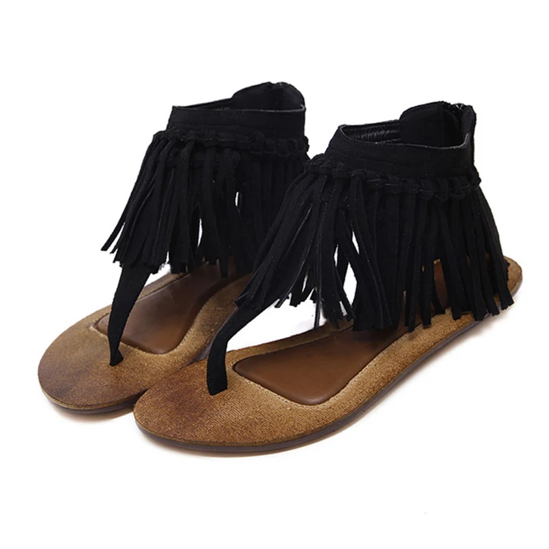 Модные сандалии-гладиаторы с кисточками; женские летние сандалии в стиле ретро; женские Вьетнамки; тапочки; нескользящая повседневная обувь на плоской подошве; zapatos mujer